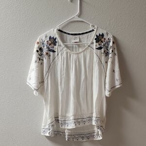 Knox Rose Cream Blouse with Blue and Brown Embroidery